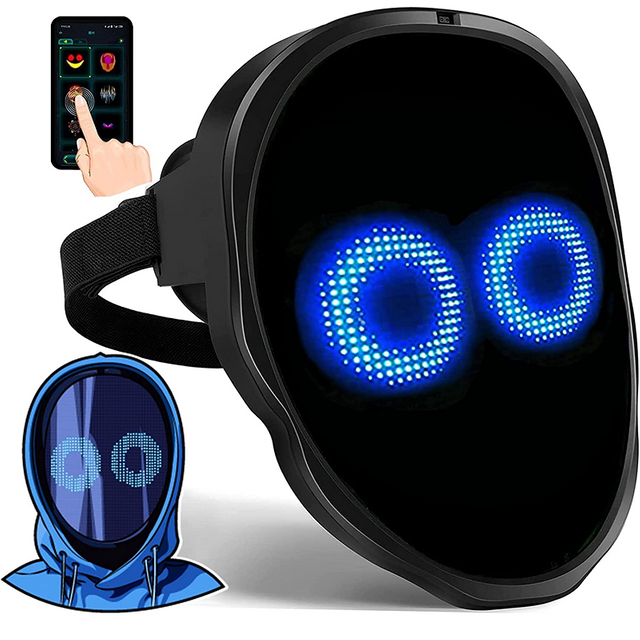 Led Mask, Light Up Mask with Gesture Sensing, LED Lighted Face Transforming Halloween Mask WIFI, Costume Cosplay Party Masquerade.