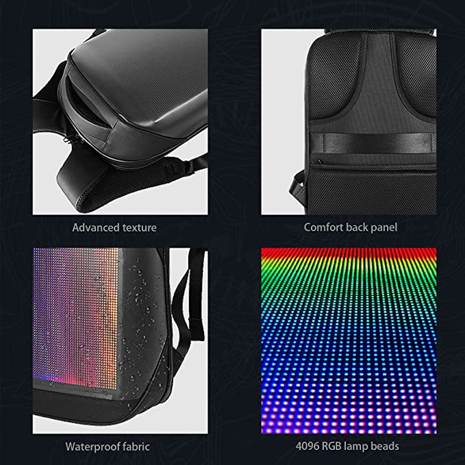 LED Backpack, Full Color Screen and Programmable DIY, Outdoor Advertising Travel Laptop Backpack, Requires Power Bank to Use