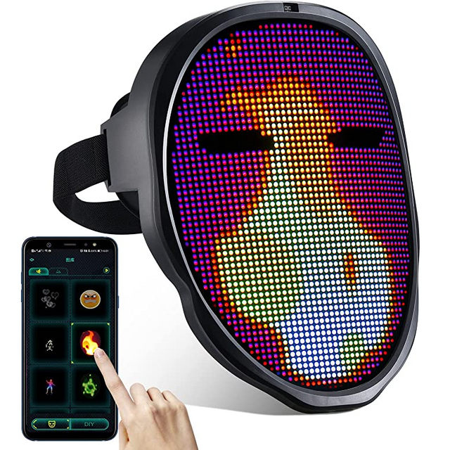 Led Mask APP Programmable & Rechargeable, Bluetooth Light Up Face Mask, Halloween Masquerade DJ Costume Glow Masks For Adults