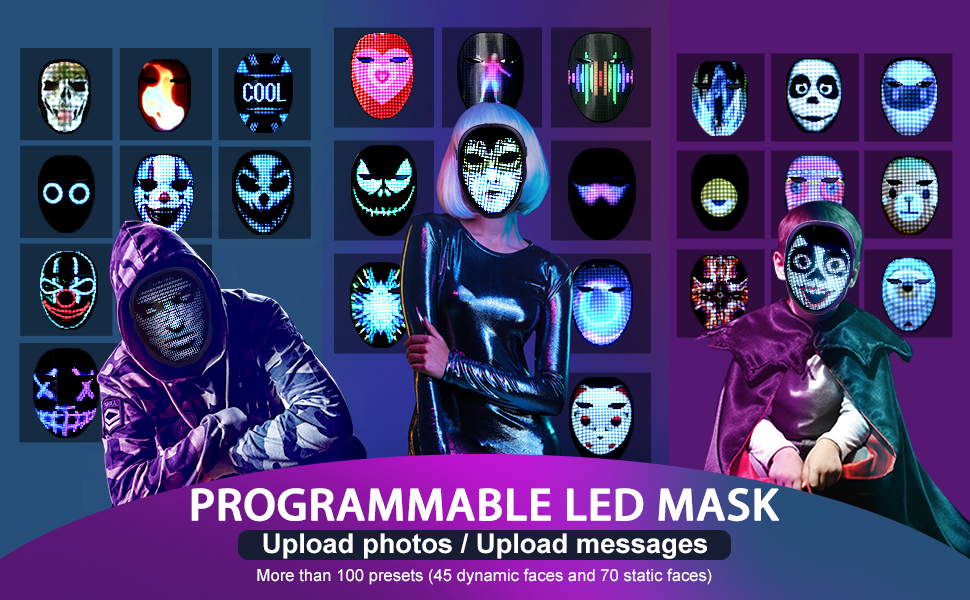Led Mask APP Programmable & Rechargeable, Bluetooth Light Up Face Mask